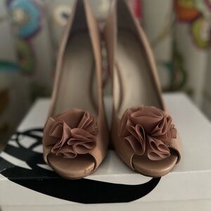 Nine West Blush Peep-Toe Heels with Floral Detail